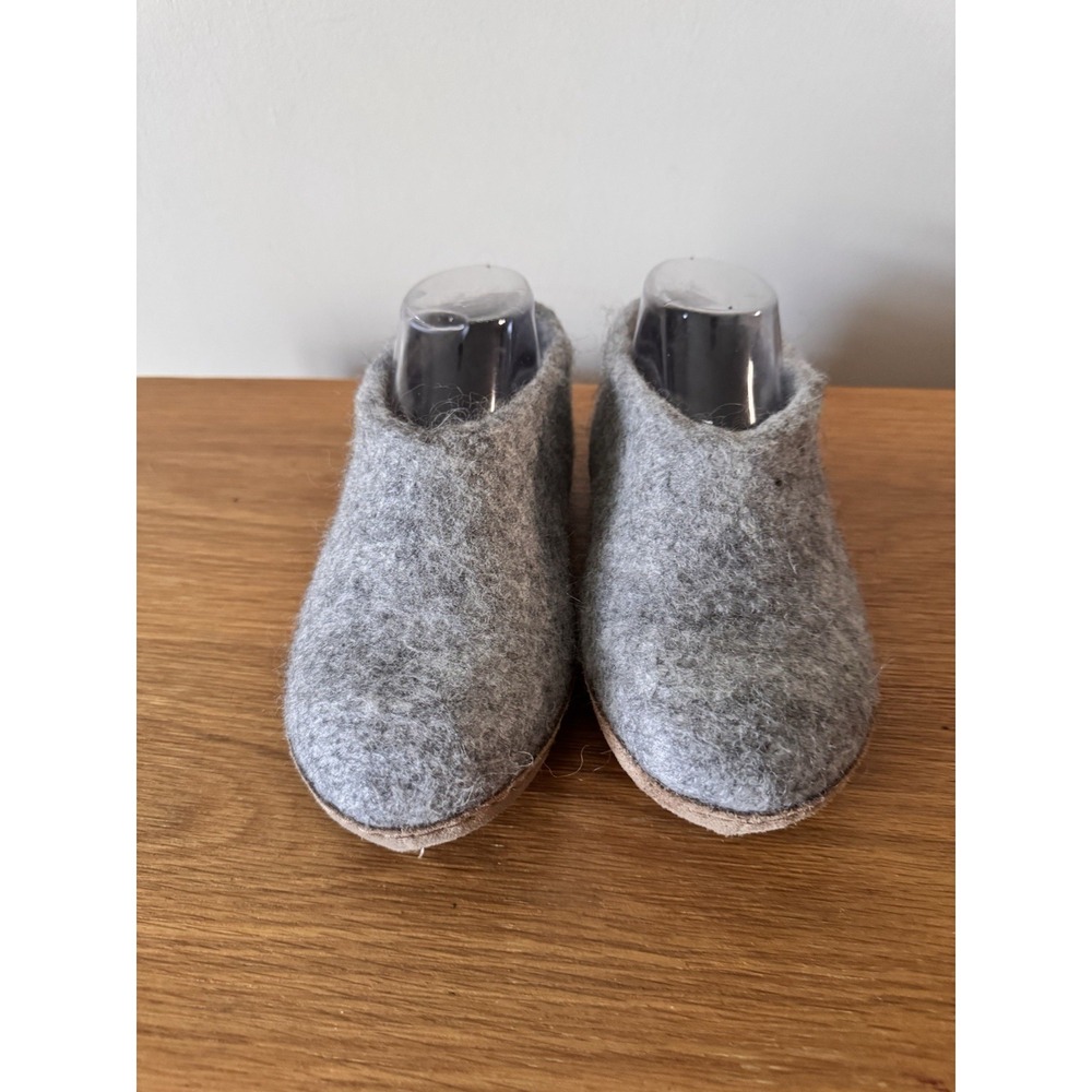 Glerups Shoes Gray Wool Felt Slipper With Leather Bottom -  EU Size 36
